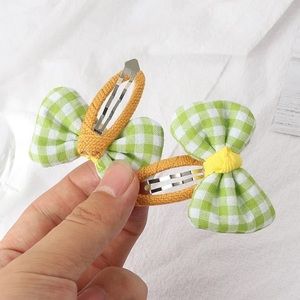 Yellow Green Bow Hair Clips